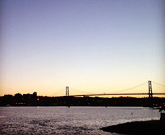 A sunset view of the MacKay Bridge, Halifax, Nova Scotia