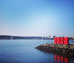 The Halifax Harbour from behind the 1812 sign, Nova Scotia, Canada