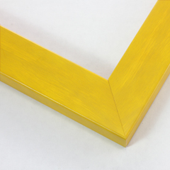 Simple 1-9/16 " molding. This frame has a golden yellow stain over a natural wood finish. The yellow is laid with a brush stoke effect, giving it an uneven coating and leaving the base grain visible. It has a smooth, laminate texture.